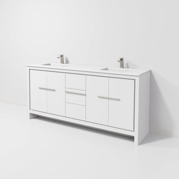 English Elm White Double Bath Vanity With White Quartz Top, Gun Metal Faucet, And Ample Storage Space, 72" Wide B2731P259521-GIGA
