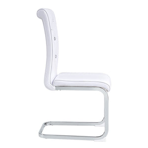 English Elm Luxury Pu Upholstered Dining Chair Set of 4 with Channel Stitching and Metal Legs White W1512P491873