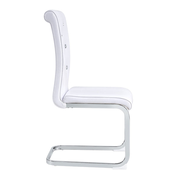 English Elm Luxury Pu Upholstered Dining Chair Set of 4 with Channel Stitching and Metal Legs White W1512P491873
