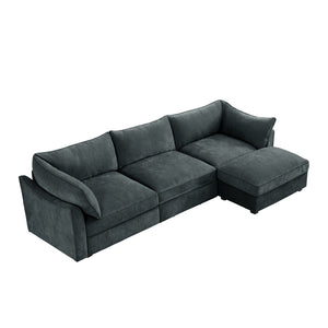 English Elm L-Shaped 3-Seater Sectional Sofa Couch With Movable Ottoman, Chenille Fabric For Modern Comfort & Style W3041S00196