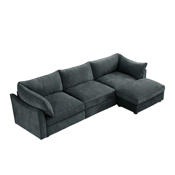 English Elm L-Shaped 3-Seater Sectional Sofa Couch With Movable Ottoman, Chenille Fabric For Modern Comfort & Style W3041S00196
