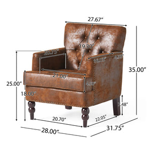 English Elm Brown Microfiber Club Chair with Tufted Back Nailhead Trim and Rubberwood Legs N758P438153B