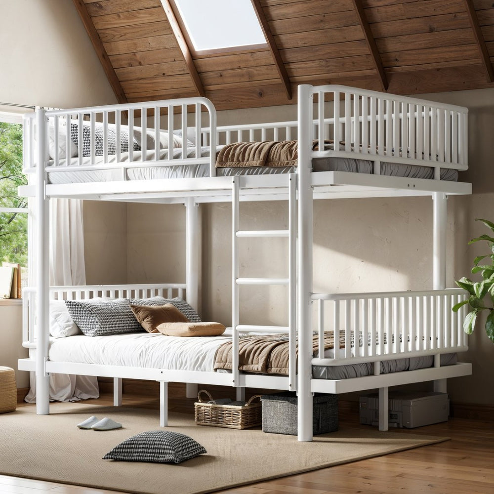 English Elm Twin Over Metal Bunk Bed with Led Lights Usb Ports Drawers and Sofa Conversion Light White W5305S00071