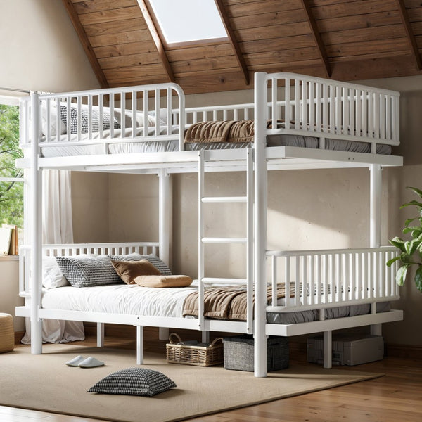 English Elm Twin Over Metal Bunk Bed with Led Lights Usb Ports Drawers and Sofa Conversion Light White W5305S00071