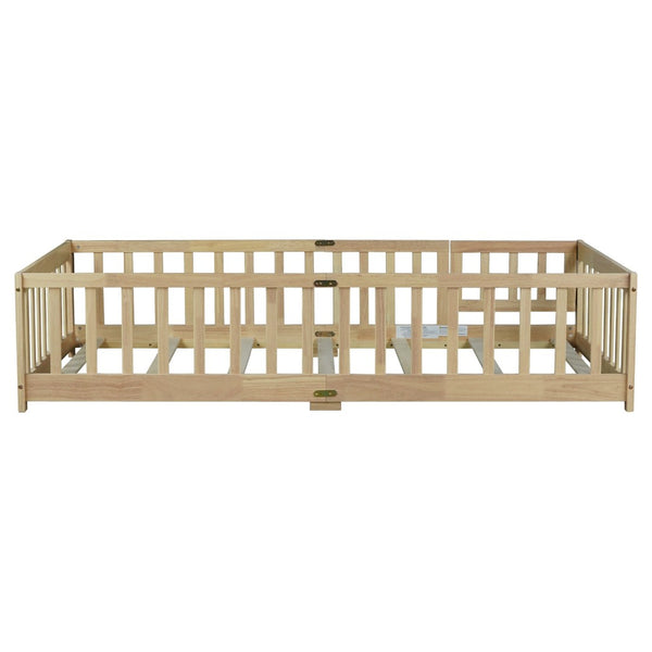 English Elm Twin Rubberwood Montessori Floor Bed with Safety Guardrails for Toddler Bedrooms W504P370521