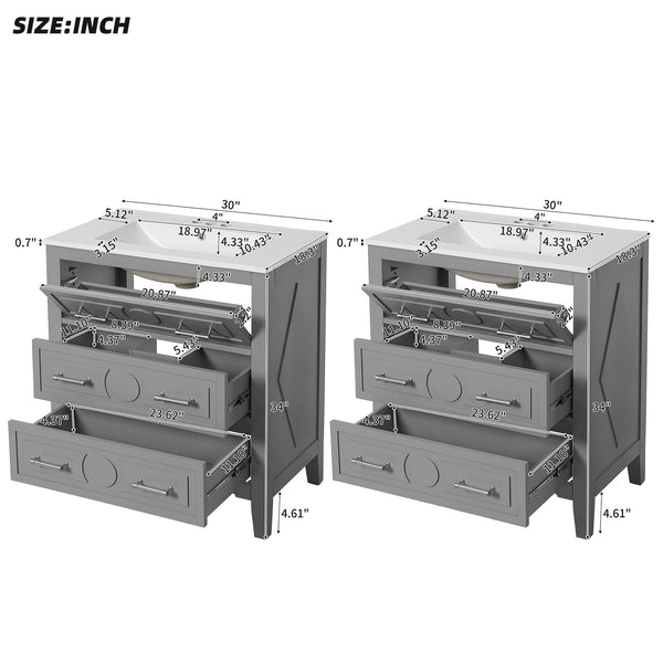 English Elm 60'' Freestanding Bathroom Vanity Set With Ceramic Sink, Gray Wood Frame & 3 Soft-Close Drawers N710SS00003E
