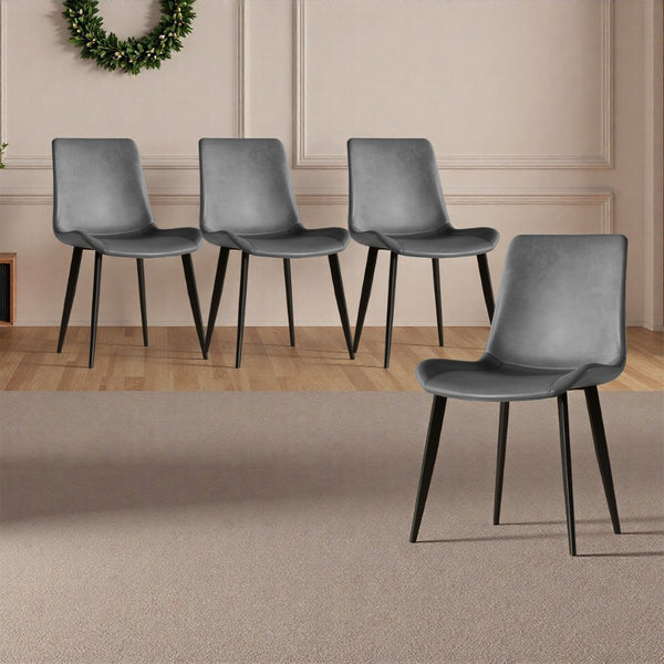 English Elm Dining Chairs Set of Four Gray Pu Leather Gold Leg Modern Kitchen Seating W2700P352198