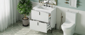 English Elm Christopher Knight Home® - 30" Freestanding Bathroom Vanity With Fluted Design, Ceramic Sink & Soft-Close Drawers For Style N817P288931W