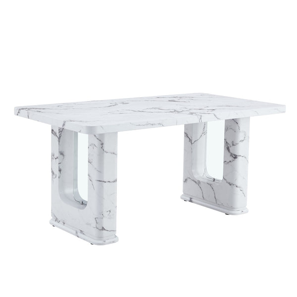 English Elm 64.5×35.4 Marble Pattern Glass Base Dining Table Seats 8 Modern Nordic Style W2827S00031