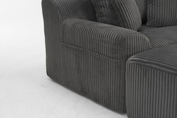 English Elm Oversized corduroy chaise lounge with ottoman, plush boneless sofa, ergonomic pillows for relaxing comfort Grey W1901P278403