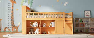 English Elm Queen Loft Bed with Open Shelving Built-in Led Light White Wood Frame N7090005025N