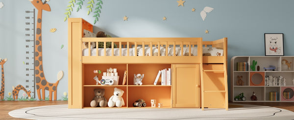 English Elm Queen Loft Bed with Open Shelving Built-in Led Light White Wood Frame N7090005025N