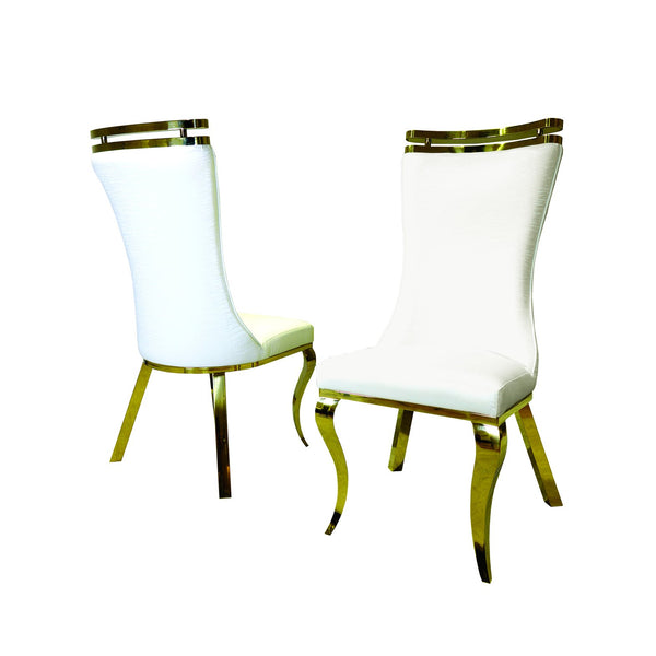 English Elm White Modern Upholstered Side Chair with Gold Legs, Tiger Print Accent, Comfortable Dining Seating White 38 L x 27 W x 22 H B2741S00725