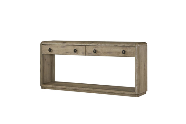 English Elm English Knotty Oak Veneer Console Table with Drawers Open Shelf Entryway Accent B2699P443196