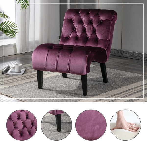 English Elm COOLMORE Velvet Armless Barrel Accent Chair with Solid Wood Frame, Plush Foam Upholstery, Stylish Living Room Seating Purple W39550126