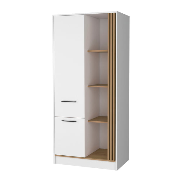 English Elm Natural Oak Wardrobe Organizer White & Oak Finish with Shelves, Sturdy Rod, Modern Rustic Storage B062S01139