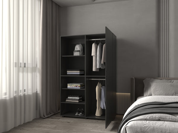 English Elm Tunica Modern Engineered Wood Armoire with Metal Hanging Rod and Durable Finish for Bedroom Black B092S00289
