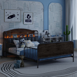 English Elm Full Solid Wood Kids Platform Bed with Guardrail, Low-Profile Durable Pine & MDF, 350LB Capacity Black 58.27 L x 16.93 W x 9.65 H W2593P337445