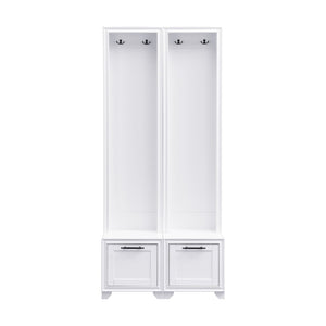 English Elm On-Trend Elegant Hall Tree Set Of 2 - 3-In-1 Entryway Coat Rack With Bench, Drawers & Hooks, White N721P249242K-GIGA