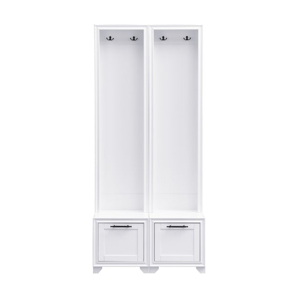 English Elm On-Trend Elegant Hall Tree Set Of 2 - 3-In-1 Entryway Coat Rack With Bench, Drawers & Hooks, White N721P249242K-GIGA