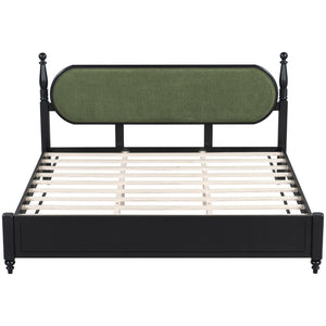 English Elm King Platform Bed Solid Wood Frame Navy Velvet Headboard Modern Bedroom Furniture N770PK379966B