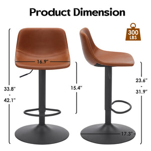 English Elm Adjustable Swivel Barstools Set of 2 Pu Leather Industrial Mid-century Kitchen Island Seating Brown T3623P430802