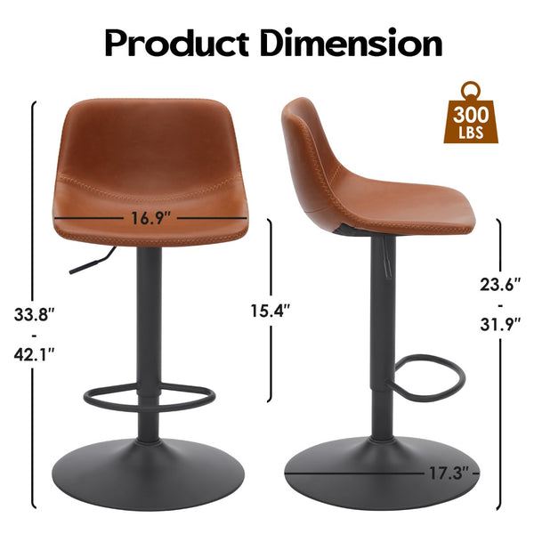 English Elm Adjustable Swivel Barstools Set of 2 Pu Leather Industrial Mid-century Kitchen Island Seating Brown T3623P430802