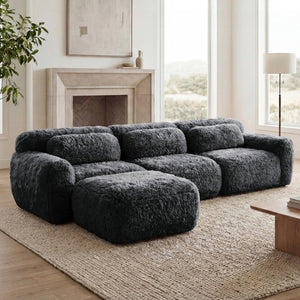 English Elm L-shaped Plush Modular Sectional Sofa with Ottoman and High Resilience Foam Seating Dark Grey W714S01550
