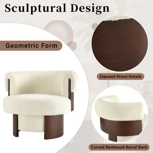 English Elm Modern Sculptural Barrel Swivel Chair Bentwood Frame Polyester Upholstery Accent Seating Beige N760P369230A