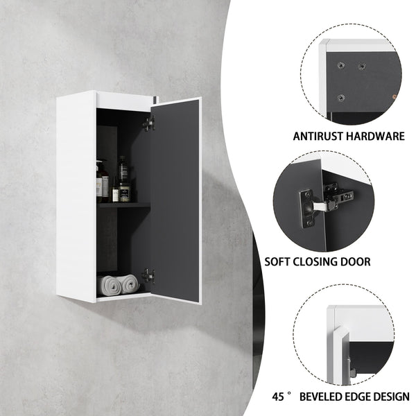 English Elm 12" Bathroom Side Cabinet - Space-Saving Wall-Mount Design With Soft-Close Doors & Modern Style W999P248644
