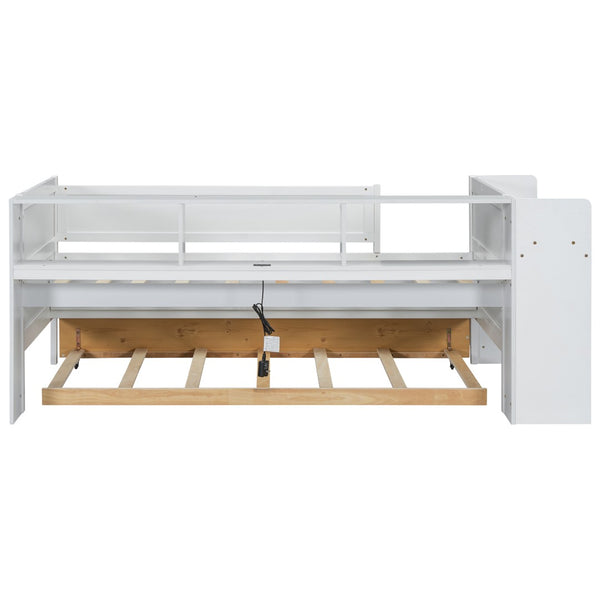 English Elm Multi-functional Twin Daybed with Trundle Desk Usb Charging Pine Wood Storage GX000462AAK