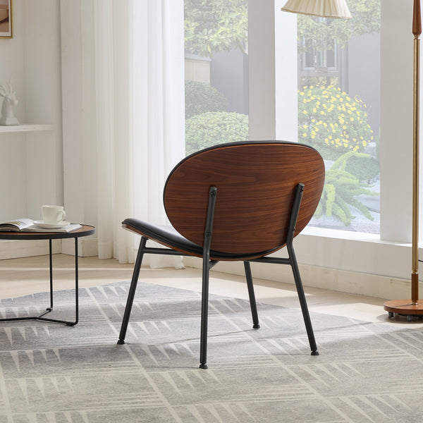 English Elm Mid-Century Shell Chair with Wood Grain Veneer, Curved Wide Seat, Metal-Wood Frame Holds 330+ lbs Black W1143P214250