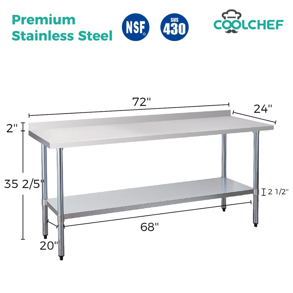 English Elm 24" X 72" Stainless Steel Nsf Prep Table with Backsplash Undershelf for Pro Kitchens W3629P365477