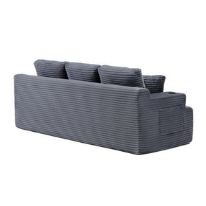English Elm 86.2''boneless Floor Sofa Ribbed Corduroy 3 Seater with Cup Holders and Side Pockets Grey W1117P421178