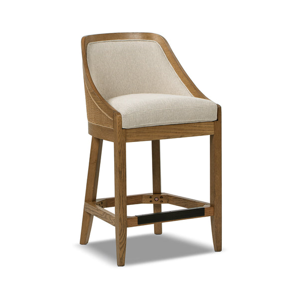 English Elm Jennifer Taylor Home - Charleston 27" Oak Counter Stool with Cane Back & Performance Fabric, Taupe Beige, Durable Comfort B2719P372713