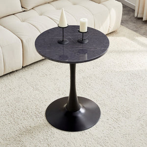 English Elm Round Faux Marble Tulip Dining Table Mid Century Pedestal Base for Compact Kitchens Black+Gery W2920P395716
