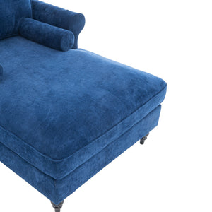 English Elm [New] Oversized Chaise Lounge Indoor Chenille Sleeper Recliner Armchair with Wide Foam Seat & Pillows Blue W2363S00084