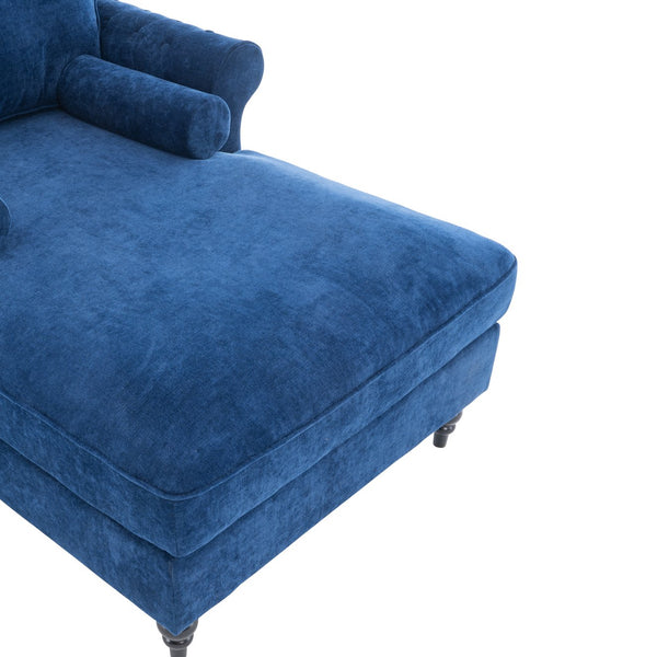 English Elm [New] Oversized Chaise Lounge Indoor Chenille Sleeper Recliner Armchair with Wide Foam Seat & Pillows Blue W2363S00084