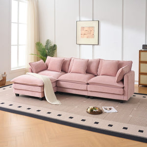English Elm Beige Chenille Sectional Sofa with Modular Ottoman for Living Room or Studio Pink W2603S00003