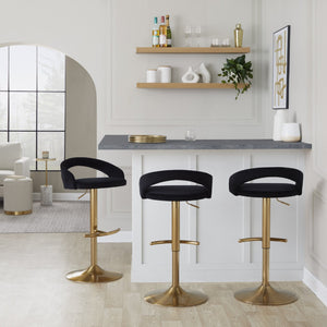 English Elm Adjustable Swivel Barstools Set of Two with Chrome Base Mid-century Kitchen Counter Seating Black B202S01989