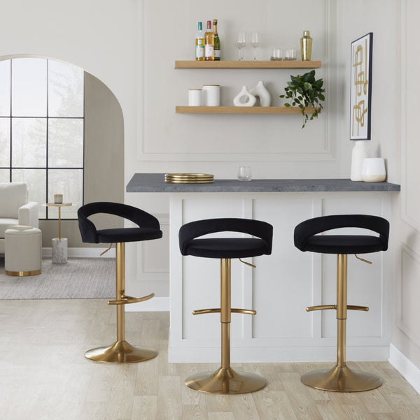 English Elm Adjustable Swivel Barstools Set of Two with Chrome Base Mid-century Kitchen Counter Seating Black B202S01989
