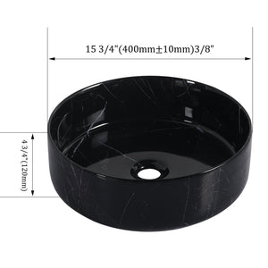 English Elm Ceramic Art Vessel Sink Above Counter – Elegant Gold Line Pattern, Durable Glaze, Easy-Clean Finish Black White W999P346778