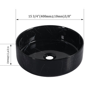 English Elm Ceramic Vessel Sink Round Above Counter Art Basin Black White Patterned Bath W999P418283