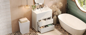 English Elm Christopher Knight Home® - 30" Bathroom Vanity with Ceramic Sink, 2 Soft-Close Full-Extension Drawers, Handle-Free 45° Design, Durable MDF White N817P280549W