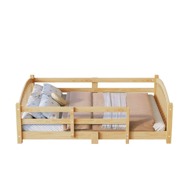 English Elm Full Montessori Pine Wood Floor Bed with Safety Rails Low Profile Kids Room Frame Natural N733P400299N