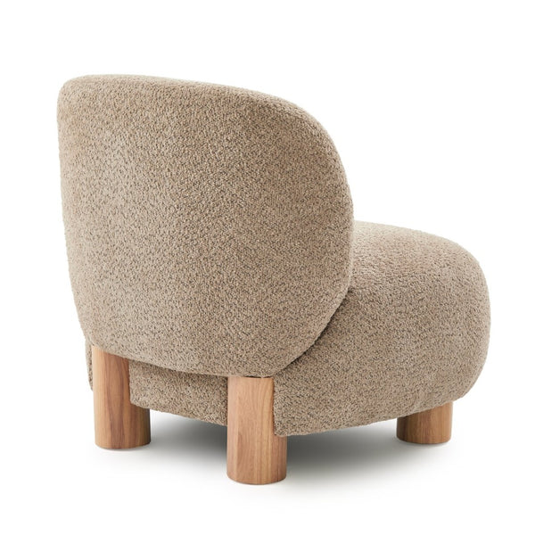 English Elm Boucle Rounded Accent Chair with Rubberwood Legs for Modern Minimalist Living Rooms Light Brown,Natural Wood N776P423410B