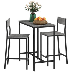 English Elm HOMCOM Industrial 3-Piece Bar Table Set for 2, Space-Saving Counter Height Dining with Stools W2225P200599