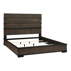 English Elm Two-tone Oak Veneer King Bed with Led Headboard for Modern Industrial Bedrooms B011S01412
