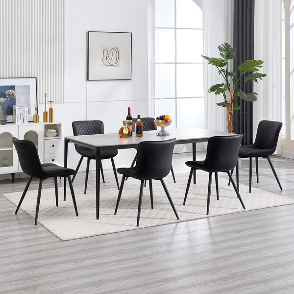 English Elm Modern Faux Leather Side Dining Chair Set of 2 - Waterproof Black Upholstery, Diamond Stitch, Ergonomic Comfort T3707P366133