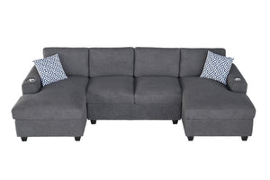 English Elm Multifunctional Corduroy Modular Sectional with Dual Chaise Cup Holders Living Room Dark Gray B2730S00077